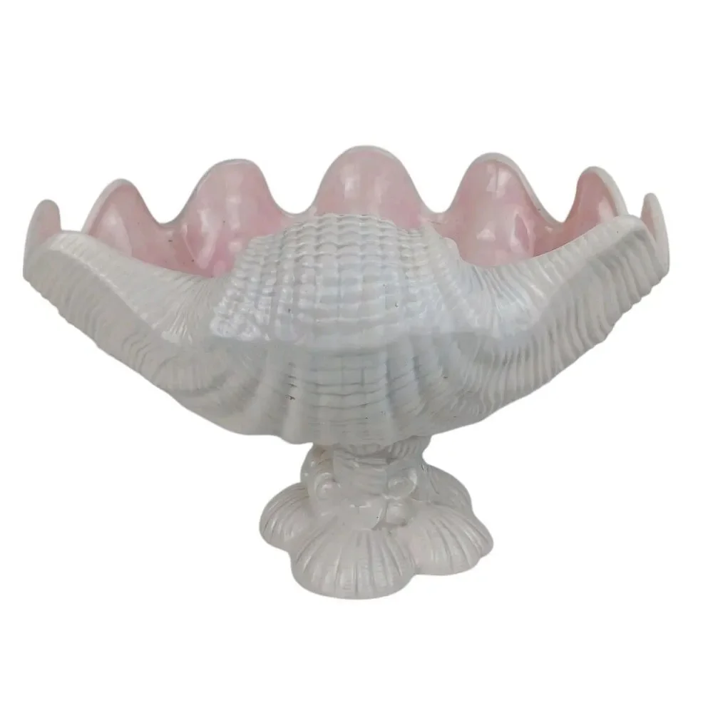 Vtg Large Deco Regency MCM Pink Ceramic Oyster Shell Clamshell Bowl Planter